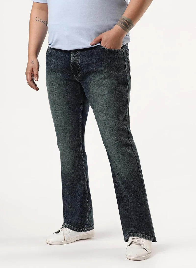 أوربانو فاشن Urbano Plus Men's Dark Blue Bootcut Fit Mid Rise Tinted Heavy Washed Jeans Stretchable